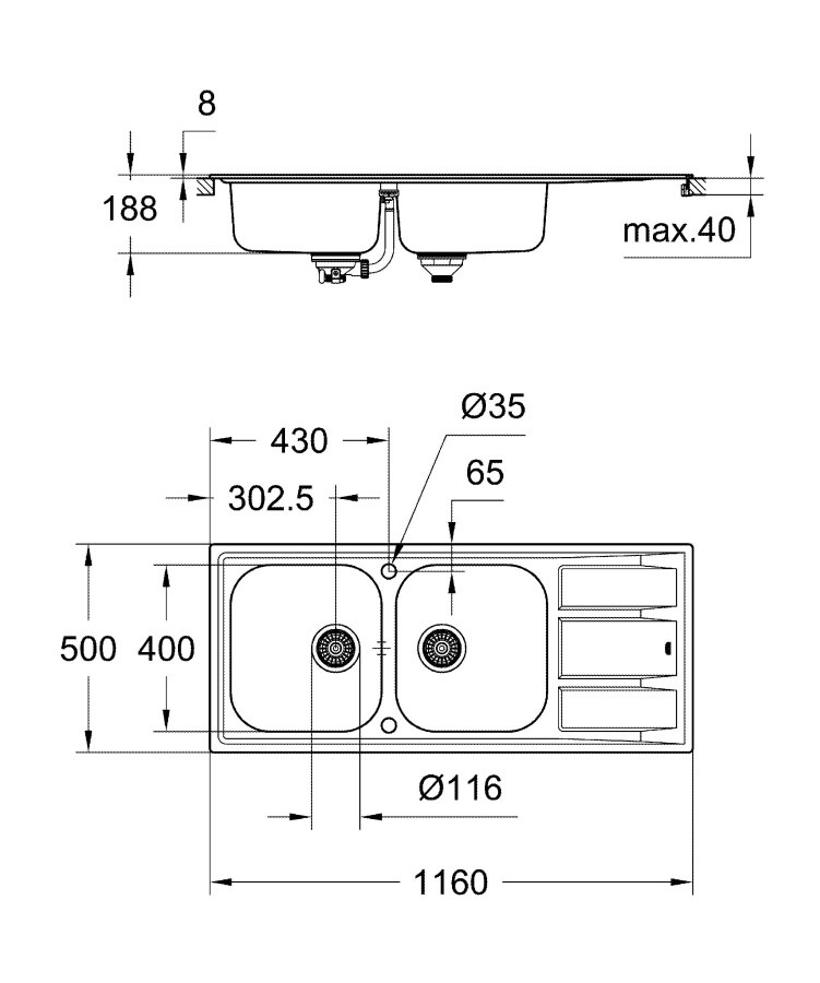 Grohe K400 80-S 116*50 31587SD0 мойка кухонная