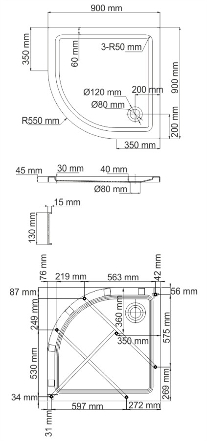 WasserKRAFT Isen 26T01 душевой поддон акриловый 90*90*17,5