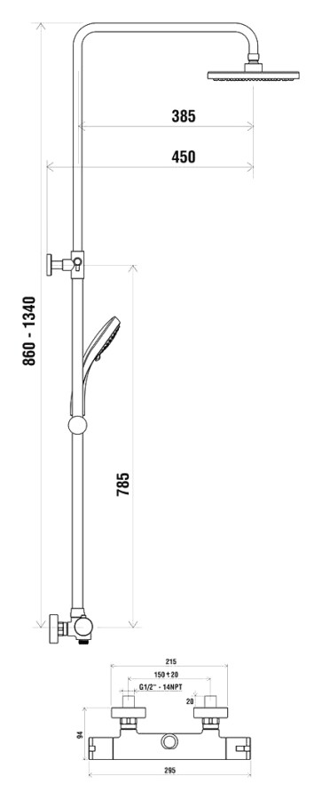 Ravak Termo 100 TE 091.00/150 X070058 Душевая система без излива