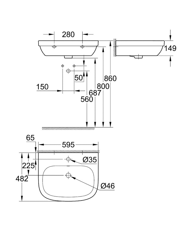 Grohe Euro Ceramic 39335000 раковина подвесная 60 см альпин-белый