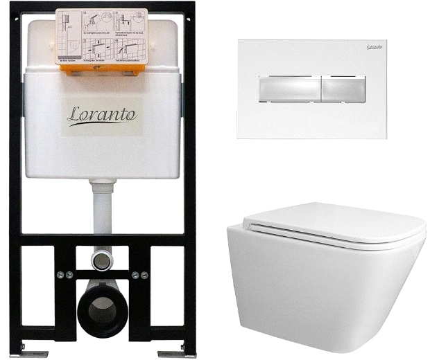 Инсталляция Loranto Prestige с подвесным унитазом Teramo и кнопкой белый глянец 4551+AZ-0052-U Q3+7520
