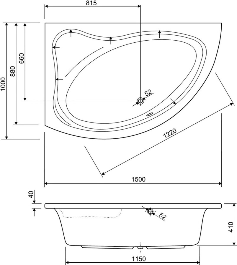 Cezares Tebe 150*100 L ванна акриловая асимметричная TEBE-150-100-41-L