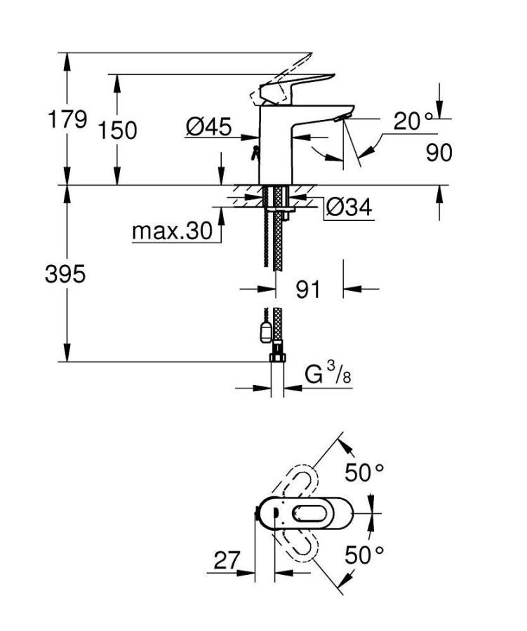 Grohe BauLoop 23336000 смеситель для раковины 28 мм