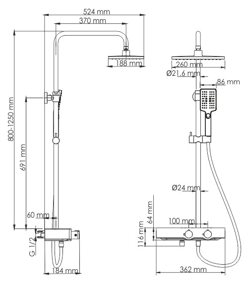 WasserKRAFT A11401 Thermo душевая система с термостатическим смесителем хром/черный