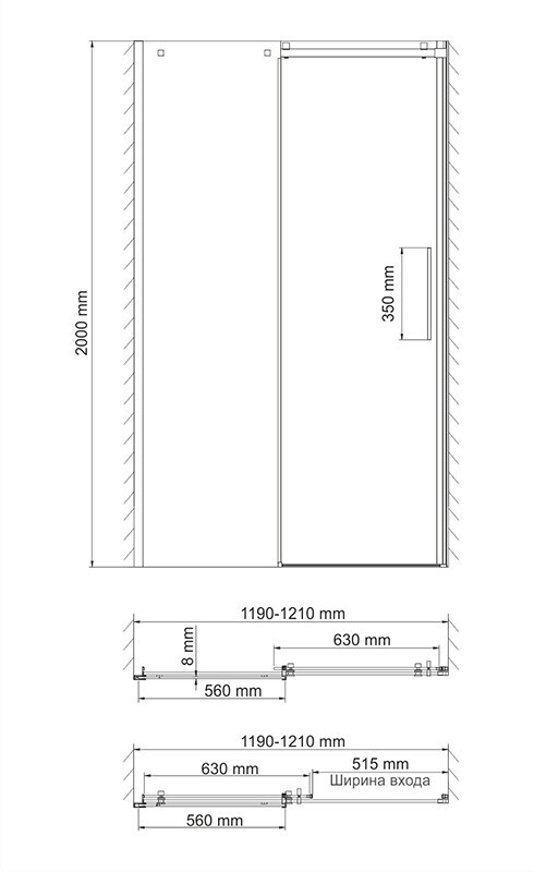 WasserKRAFT Alme 15R05 душевые двери 120*200