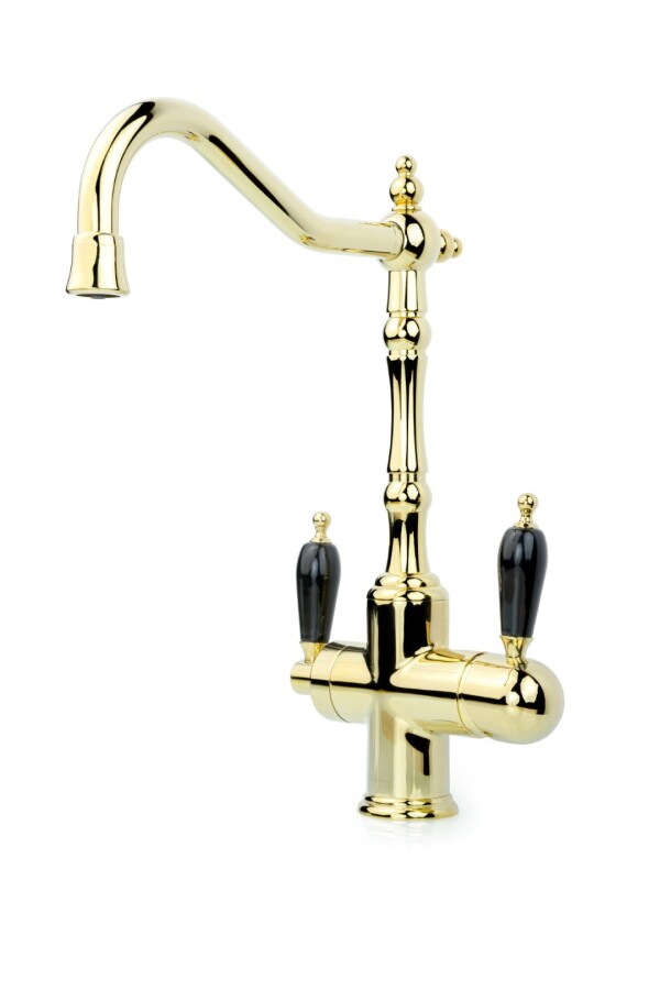 Смеситель для кухни Boheme Kitchen Tradizionale Oro ручки с черной керамикой SW 112-BLC