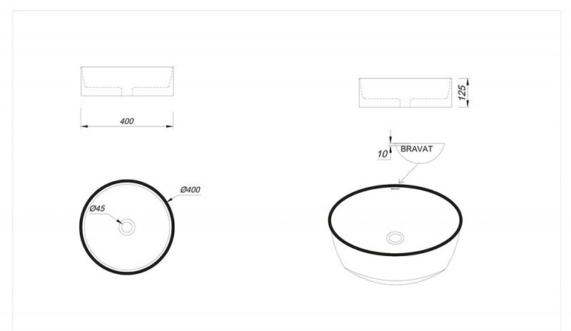 Bravat C22357K-ENG раковина накладная 400*125 мм