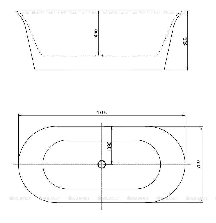 Aquanet Family Smart 170*78 ванна акриловая овальная Matt Finish 260053