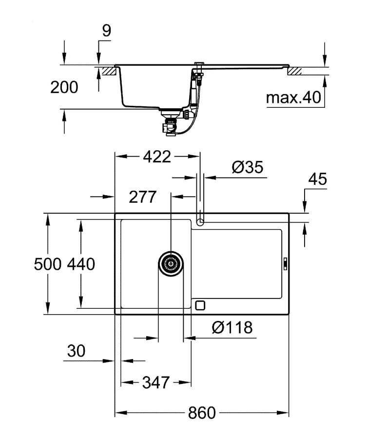 Grohe K500 86*50 31644AT0 мойка кухонная серый гранит