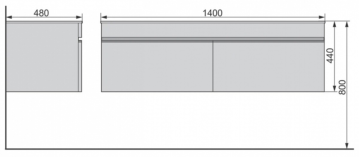 Raval Twins 140 тумба Twi.01.140/P/DS с раковиной Pul.08.140/W подвесная