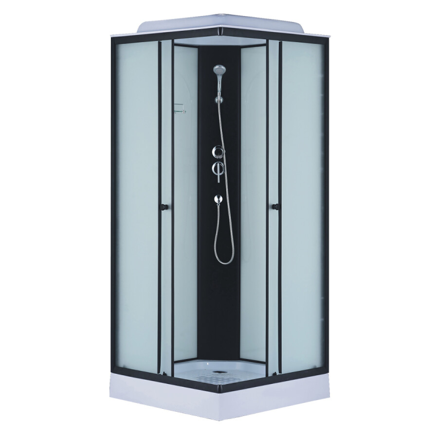 Душевая кабина Loranto 980х980х2150 белое заднее стекло, поддон 14 см, матовое стекло 4 мм, профиль черный CS-992EBTM/W-100