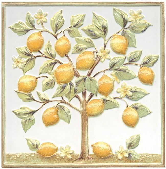 Kerama Marazzi Капри 20х20 см декор настенный белый глянцевый Лимонное дерево TLA001
