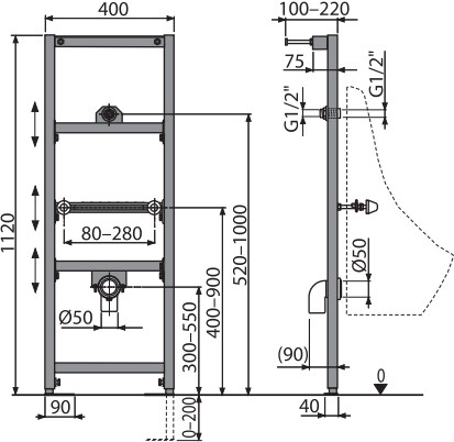 AlcaPlast A107 1120 инсталляция для писсуара