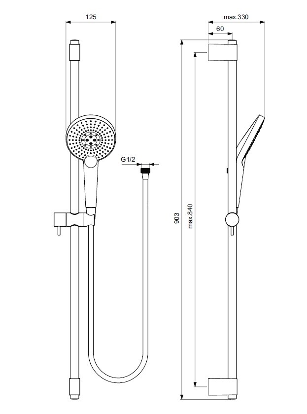 Ideal Standard B1763AA IdealRain душевой гарнитур со штангой Evo Jet Round XL3