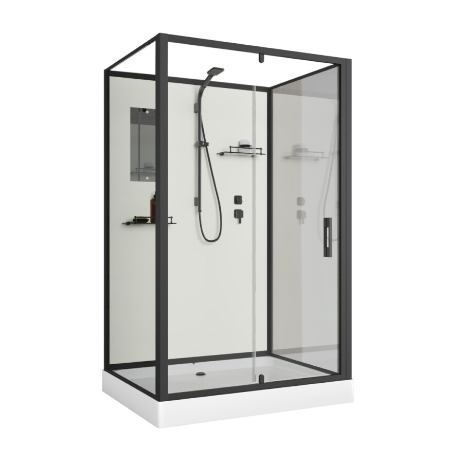 Душевая кабина Niagara Standart ST120/90/15Q/BL/BK (120х90х200) поддон 15см,распашная,черный,без крыши,3 места
