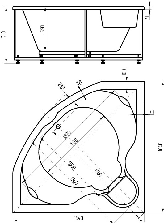 Акватек Сириус 164 164 ванна акриловая угловая SIR164-0000002