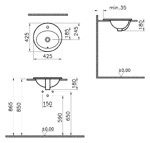 VitrA S20 5466B003-0001 раковина встраиваемая сверху 43 см