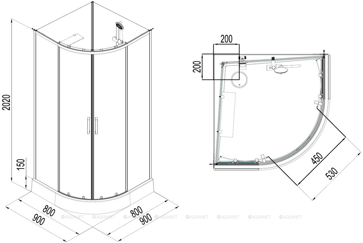 Aquanet Passion Evo R White душевая кабина набор 4 90*90*202