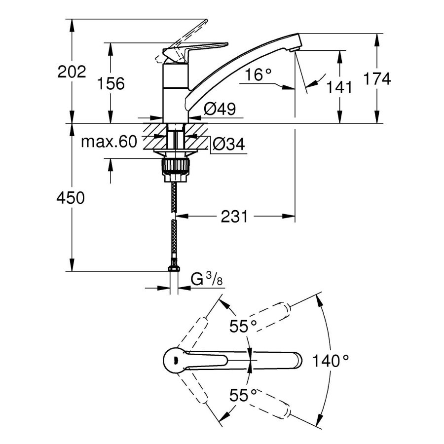 Grohe BauEco 31680000 смеситель для кухни хром