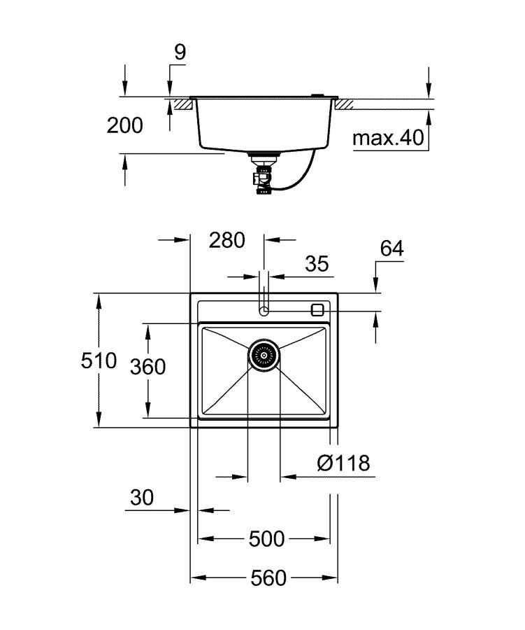 Grohe K700 56*51 31651AT0 мойка кухонная серый гранит