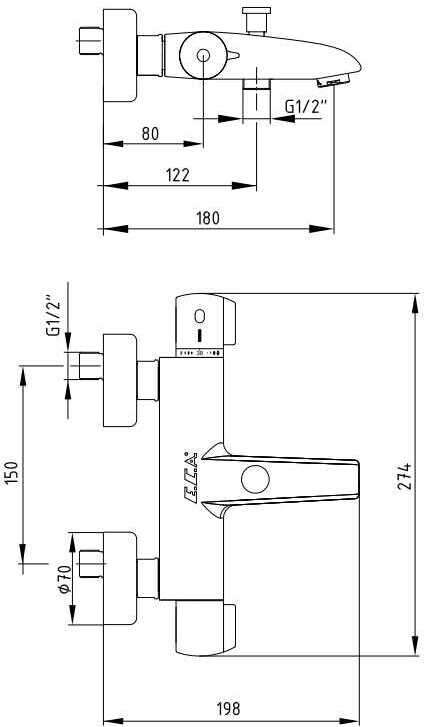 E.C.A. Thermostatic 102102340EX смеситель для ванны с душем хром