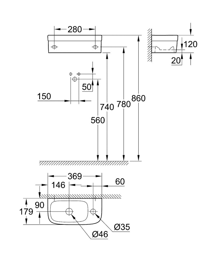 Grohe Euro Ceramic 39327000 мини-раковина 37 см