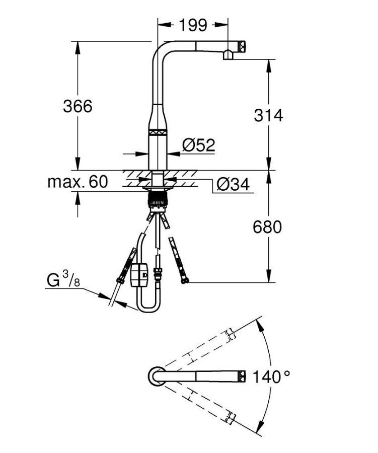 Grohe Essence SmartControl 31615A00 смеситель для кухни темный графит