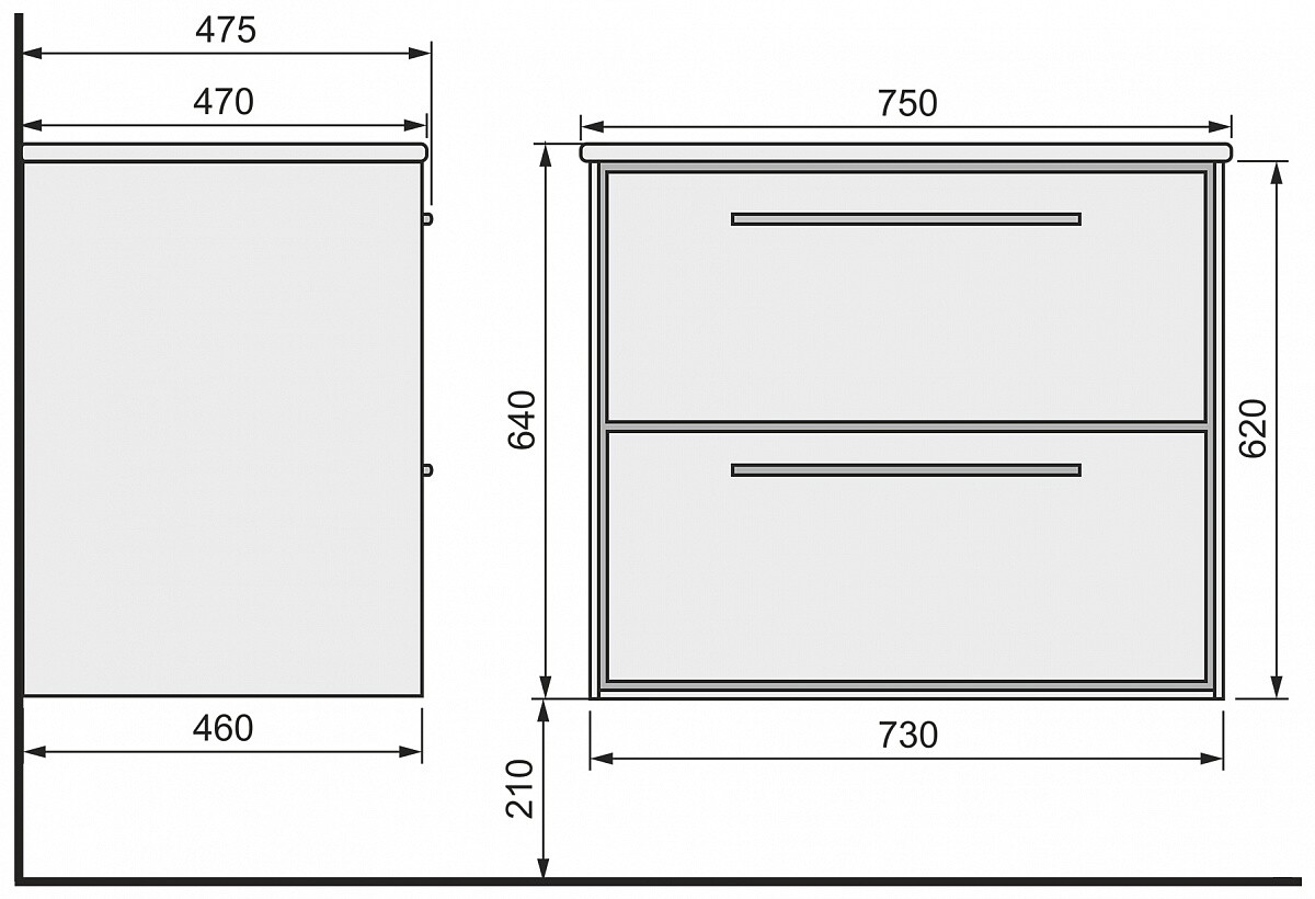 Raval Frame 75 тумба Fra.01.75/P/DS с раковиной QDR75SLWB01 подвесная, дуб сонома