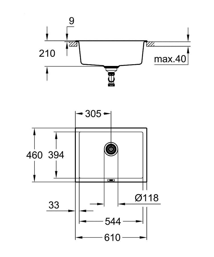 Grohe K700U 61*46 31655AP0 мойка кухонная черный гранит