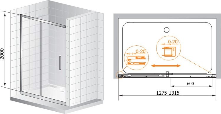 Cezares PREMIER-SOFT-W-BF-1-130-C-Cr-IV душевые двери 130*200