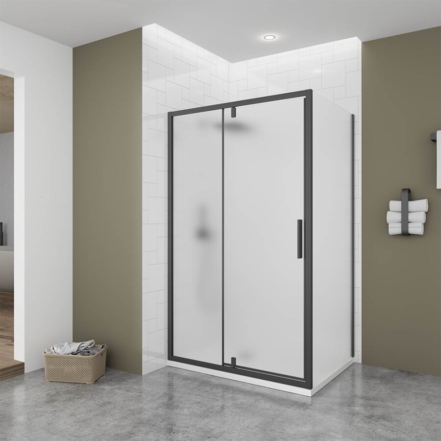 Душевой угол Veconi Ottimo P20 B-SP (120×100×190) распашная, профиль чёрный матовый, стекло матовое OP20B-SP-120100-07-C9