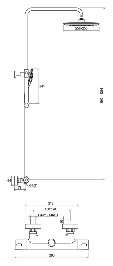 Ravak Termo 300 TE 093.00/150 X070099 Душевая система без излива