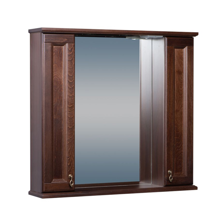 BAS Варна зеркало с полочкой и шкафчиками 85см цвет орех тёмно-коричневый