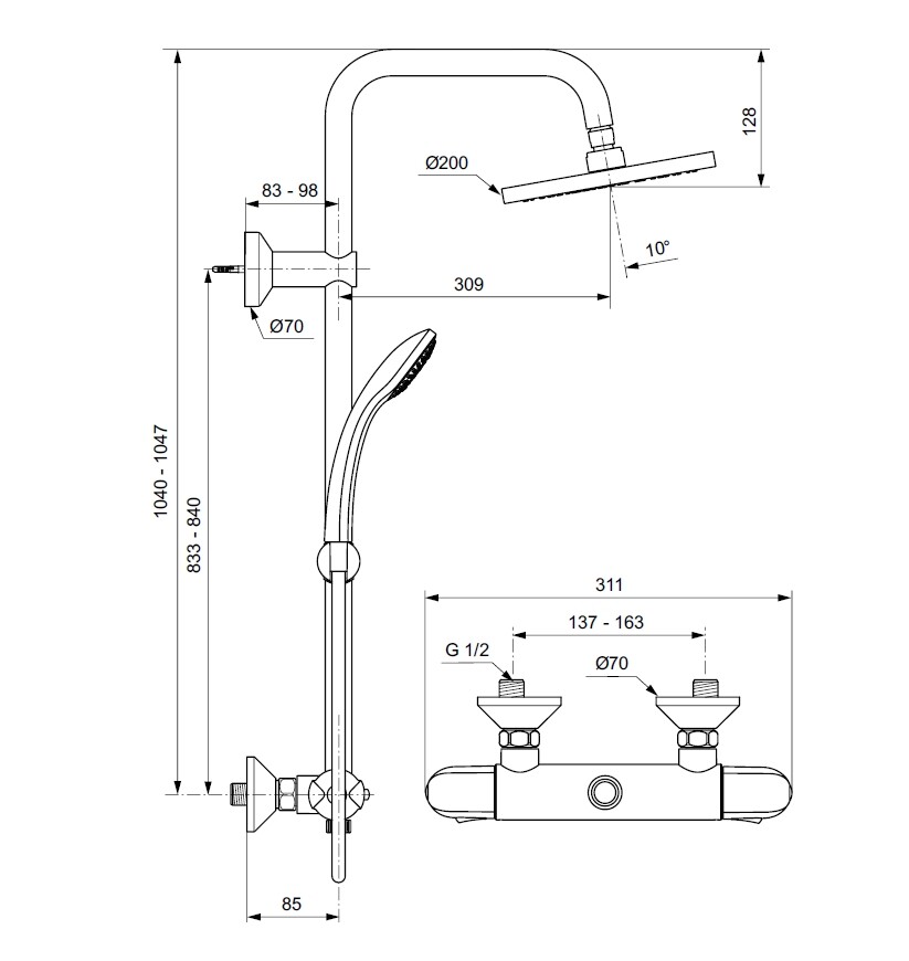 Ideal Standard IdealRain Eco TH A6421AA Душевая система без излива