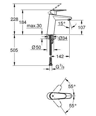 Grohe Eurodisc Cosmopolitan 23449002 смеситель для раковины 35 мм