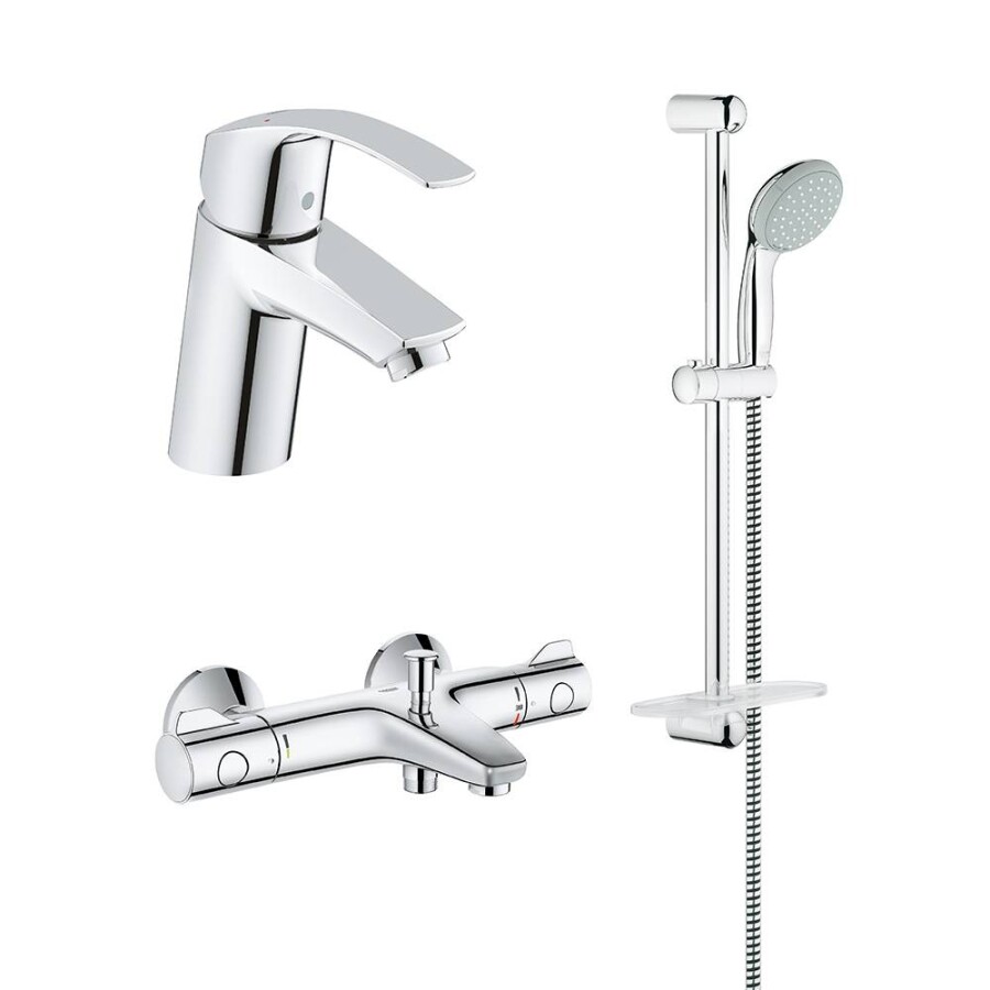 Grohe Grohtherm 800 124350 Промо-комплект смеситель для раковины, термостатический смеситель для ванны и душевой гарнитур