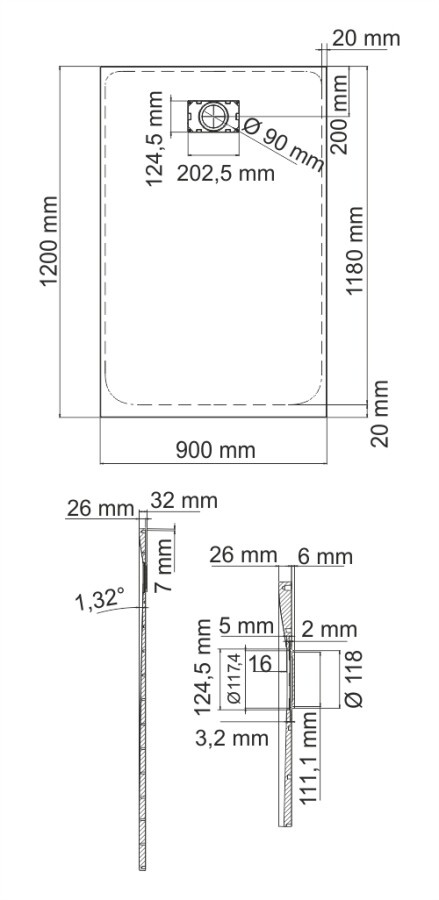 WasserKRAFT Elbe 74T07 душевой поддон стеклопластик 120*90*2,6