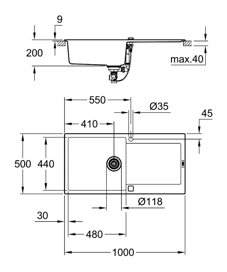 Grohe K500 100*50 31645AP0 мойка кухонная черный гранит