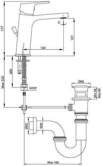 E.C.A. Tiera 102188012EX смеситель для раковины хром