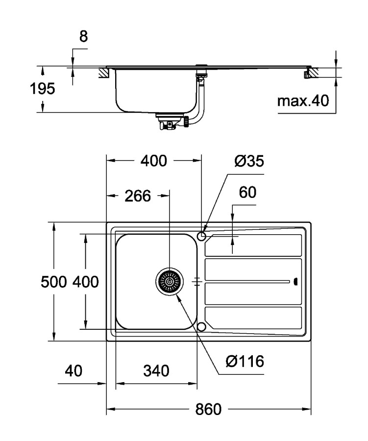 Grohe K500 45-S 86*50 31571SD0 мойка кухонная