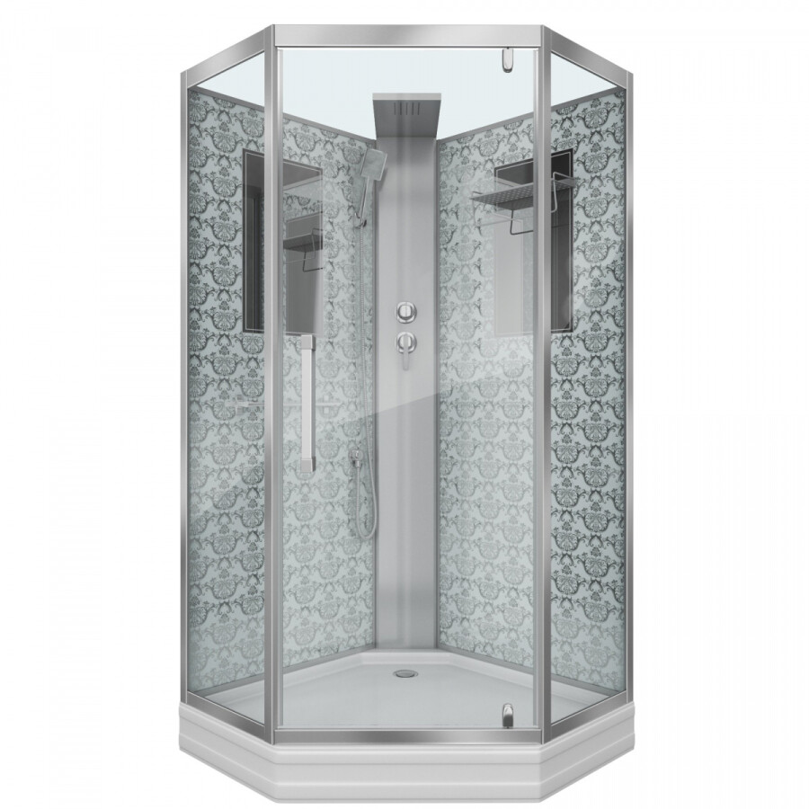Душевая кабина Niagara Luxe NG-7717WBK (100x100х210) низкий поддон(15см),дверь распашная,стенки серебро,без крыши,4 места 7717WBK