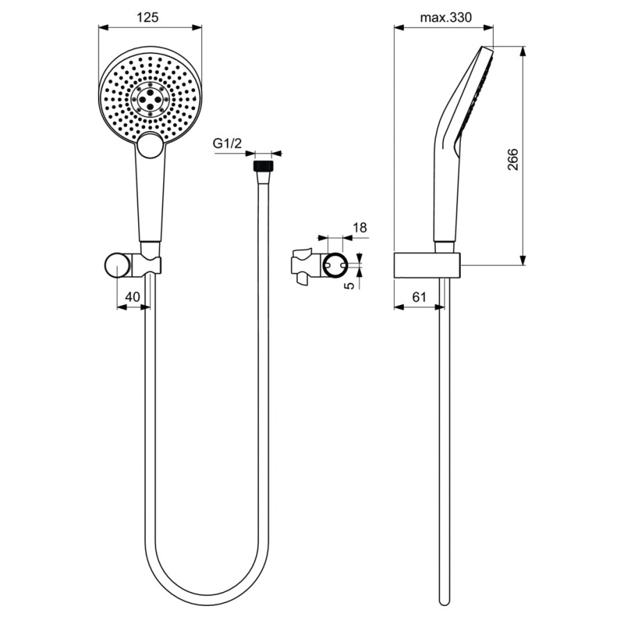 Ideal Standard B1765AA IdealRain душевой комплект с настенным держателем Evo JET Round XL3