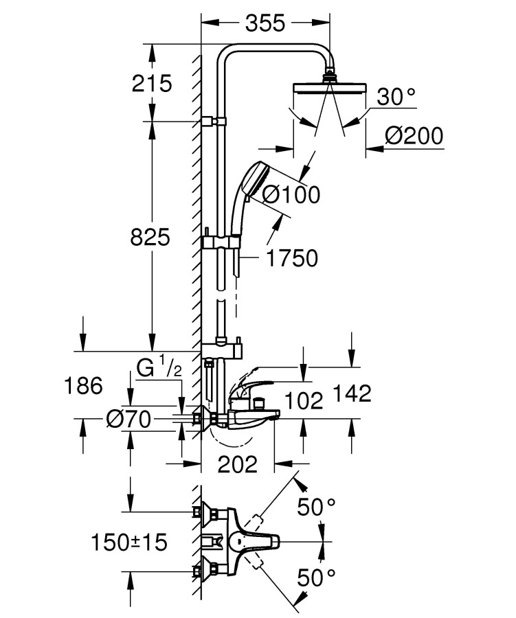 Grohe Tempesta Cosmopolitan System 200 26305001 душевая система с изливом