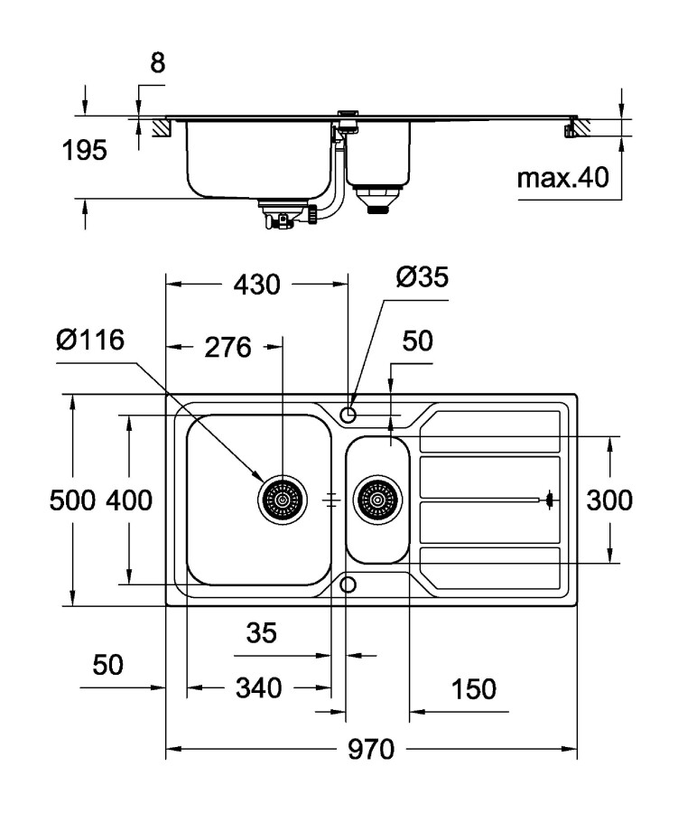 Grohe K500 60-S 97*50 31572SD0 мойка кухонная