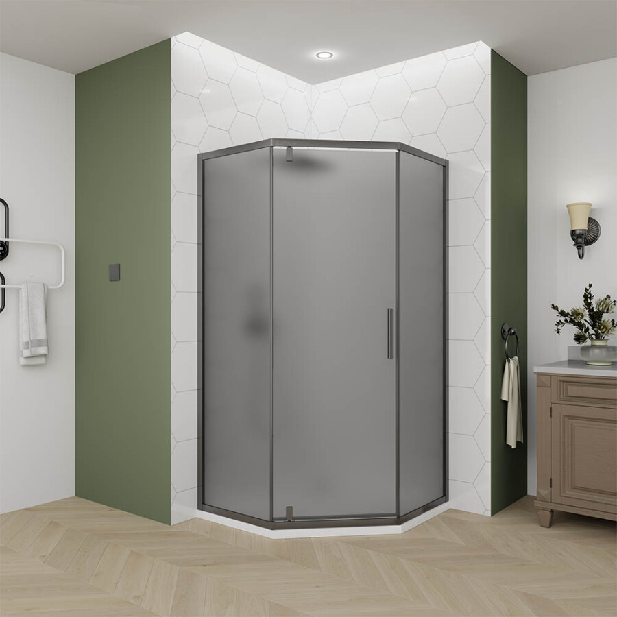 Душевой угол Veconi Ottimo P10 GR (80×80×190) распашная, профиль брашированный графит, стекло тонированное матовое OP10GR-8080-12-C9