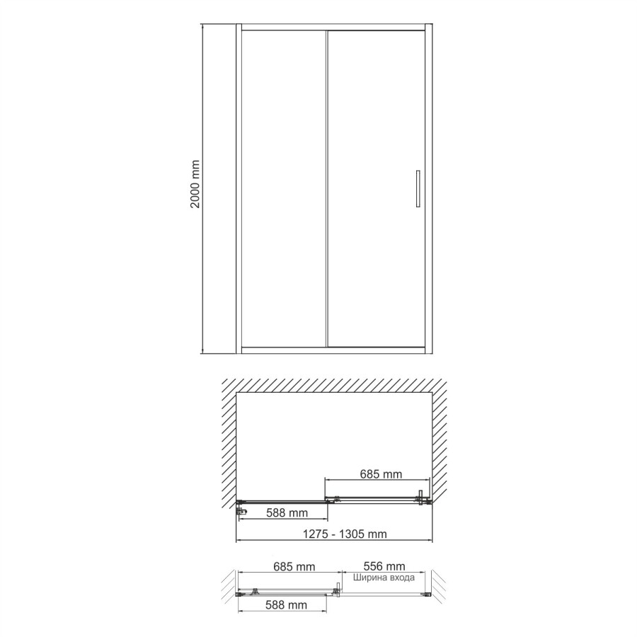 WasserKRAFT Main 41S30 душевые двери 130*200