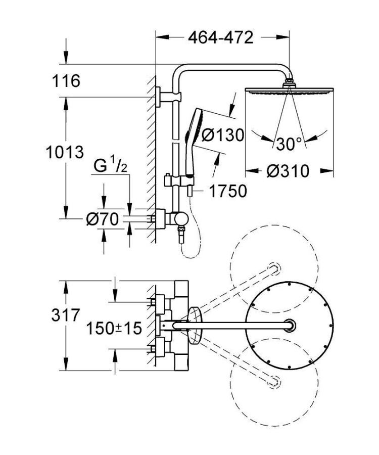 Grohe Rainshower 310 27968000 душевая система с термостатом