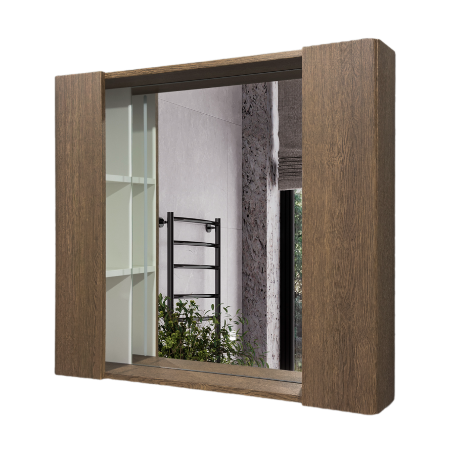Зеркало-шкаф Comforty Ангара-90 дуб темно-коричневый, со светодиодной подсветкой и антизапотеванием 00-00019939