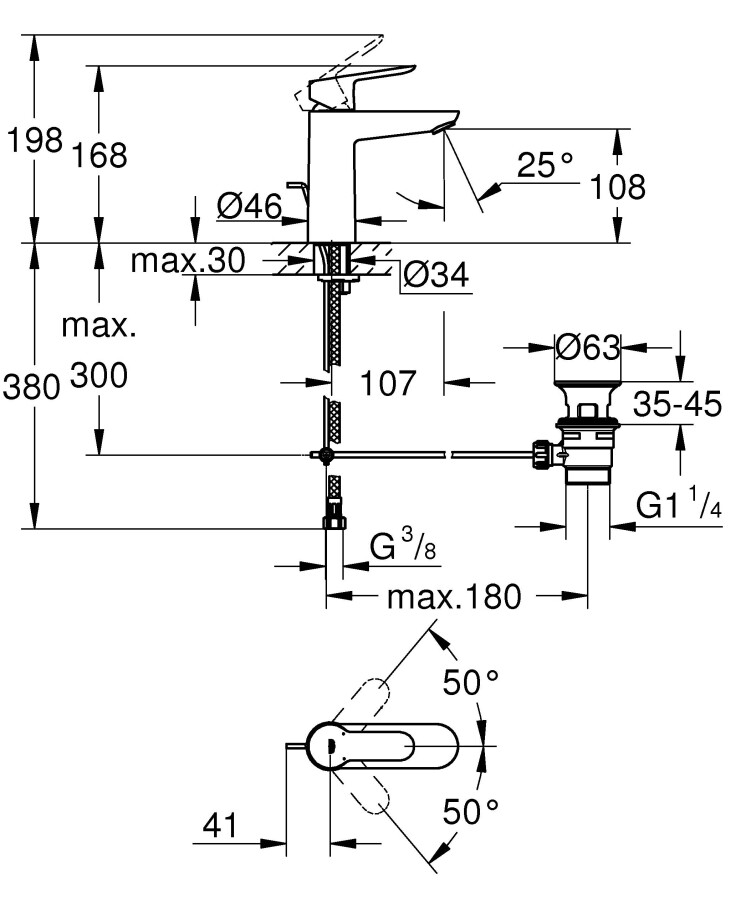 Grohe BauEdge 23758000 смеситель для раковины 28 мм