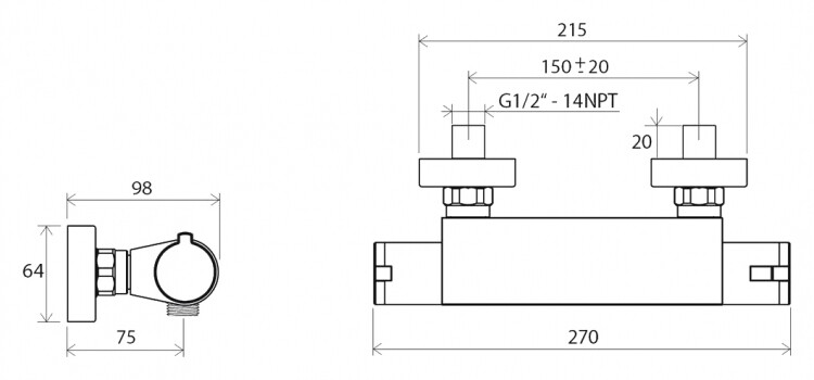 Ravak Termo 200 TE 072.00/150 X070051 смеситель для душа хром